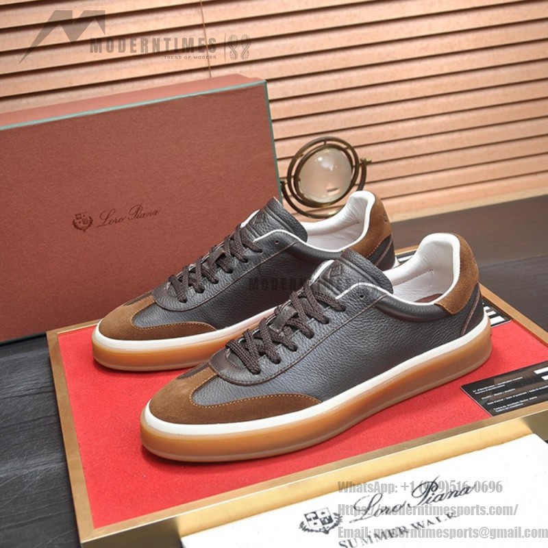 Loro Piana Tennis Walk Sneaker Dark Chocolate Brown Coffee leather suede gum sole sneakers