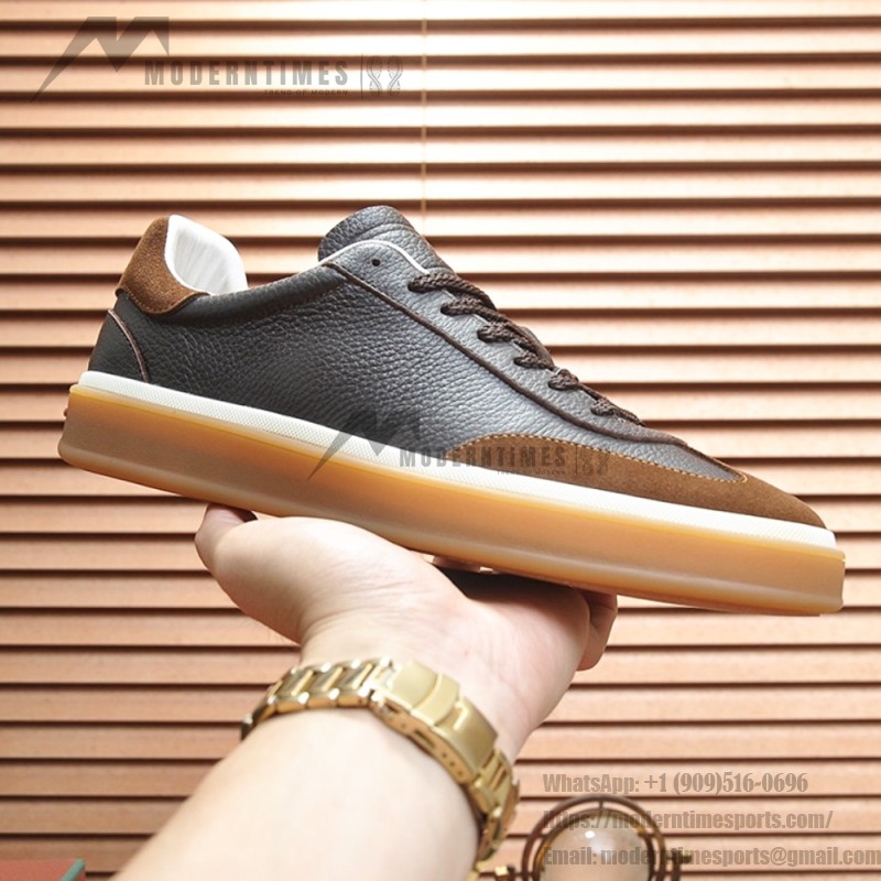 Loro Piana Tennis Walk Sneaker Dark Chocolate Brown Coffee leather suede gum sole sneakers