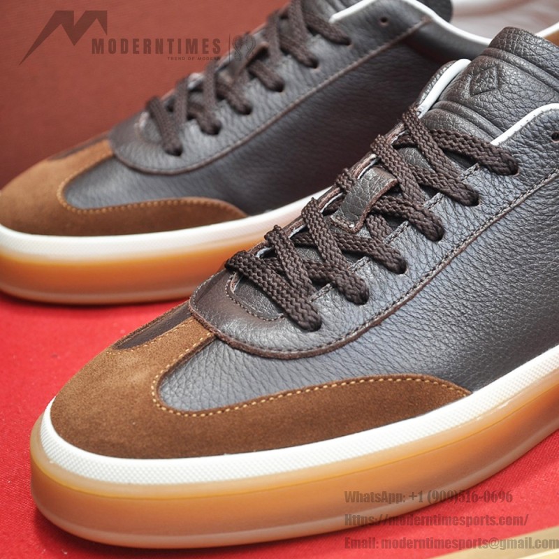 Loro Piana Tennis Walk Sneaker Dark Chocolate Brown Coffee leather suede gum sole sneakers