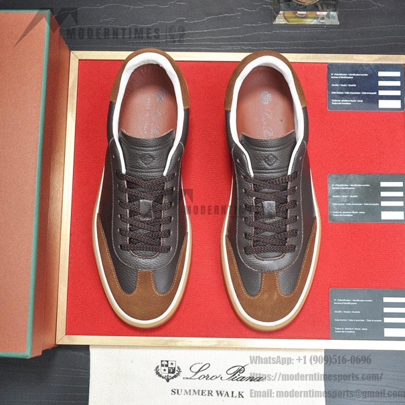 Loro Piana Tennis Walk Sneaker Dark Chocolate Brown Coffee leather suede gum sole sneakers