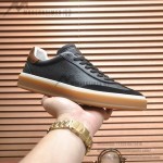 Loro Piana Tennis Walk Sneaker in black textured calfskin and suede with Kummel heel detail and Coffee Gum Sole