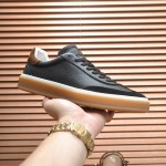 Loro Piana Tennis Walk Sneaker in black textured calfskin and suede with Kummel heel detail and Coffee Gum Sole