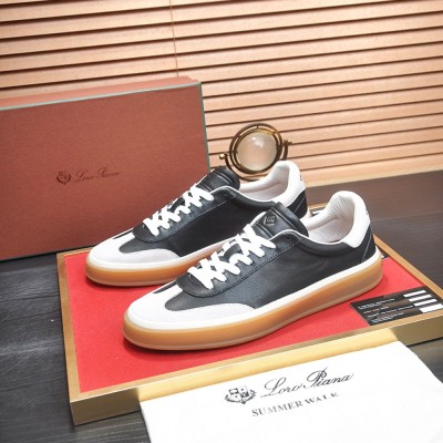 Loro Piana Tennis Walk Sneaker Black Light Grey Leather Suede Gum Sole