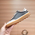 Loro Piana Tennis Walk Sneaker black leather light grey suede coffee gum sole left side view