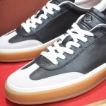 Loro Piana Tennis Walk Sneaker black leather light grey suede coffee gum sole left side view