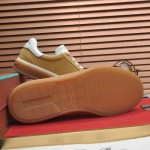 Loro Piana Tennis Walk Sneaker in camel tan suede with white leather accents and Coffee Gum Sole