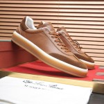 Loro Piana Tennis Walk Sneaker tan brown leather suede gum sole low top sneakers