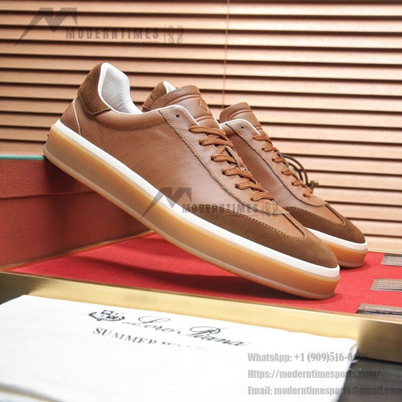 Loro Piana Tennis Walk Sneaker tan brown leather suede gum sole low top sneakers