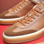 Loro Piana Tennis Walk Sneaker tan brown leather suede gum sole low top sneakers