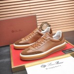 Loro Piana Tennis Walk Sneaker tan brown leather suede gum sole low top sneakers