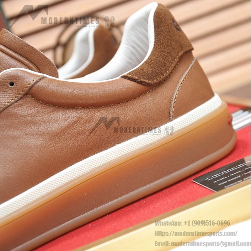Loro Piana Tennis Walk Sneaker tan brown leather suede gum sole low top sneakers