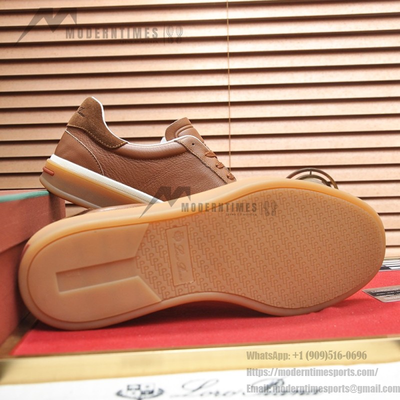 Loro Piana Tennis Walk Sneaker tan brown leather suede gum sole low top sneakers