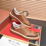 Loro Piana Tennis Walk Sneaker tan brown leather suede gum sole low top sneakers