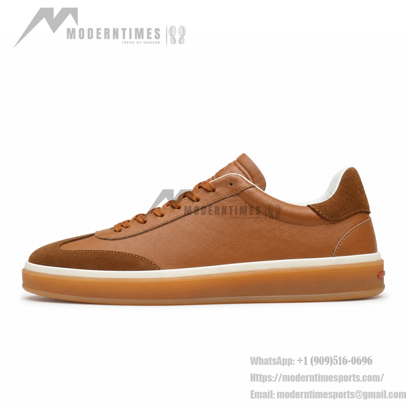Loro Piana Tennis Walk Sneaker tan brown leather suede gum sole low top sneakers
