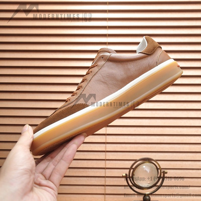 Loro Piana Tennis Walk Sneaker tan brown leather suede gum sole low top sneakers