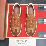 Loro Piana Tennis Walk Sneaker tan brown leather suede gum sole low top sneakers