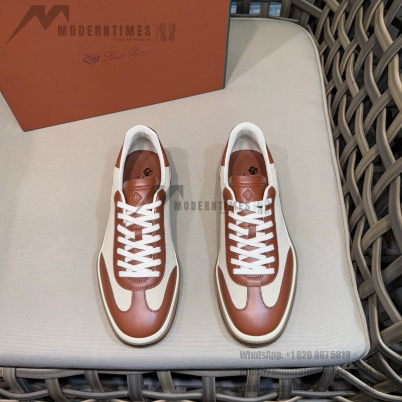 Loro Piana Tennis Walk Sneaker Cotton Natural Deep Kummel FAR1099_B646 low top casual shoes for women with gum sole