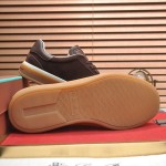 Loro Piana Tennis Walk Sneaker in dark chocolate brown suede with dark brown leather accents and Coffee Gum Sole