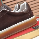 Loro Piana Tennis Walk Sneaker in dark chocolate brown suede with dark brown leather accents and Coffee Gum Sole