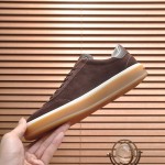 Loro Piana Tennis Walk Sneaker in dark chocolate brown suede with dark brown leather accents and Coffee Gum Sole