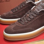Loro Piana Tennis Walk Sneaker in dark chocolate brown suede with dark brown leather accents and Coffee Gum Sole