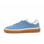 Loro Piana Tennis Walk Sneaker in Dusty Blue suede with white leather accents and Coffee Gum Sole