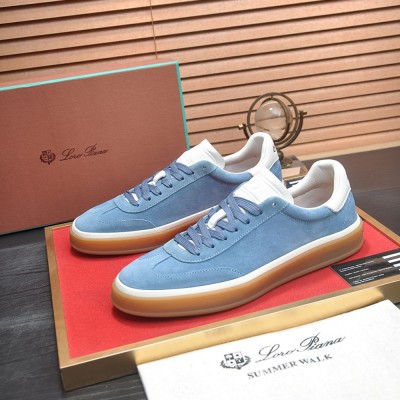 Loro Piana Tennis Walk Sneaker Dusty Blue Suede with Coffee Gum Sole