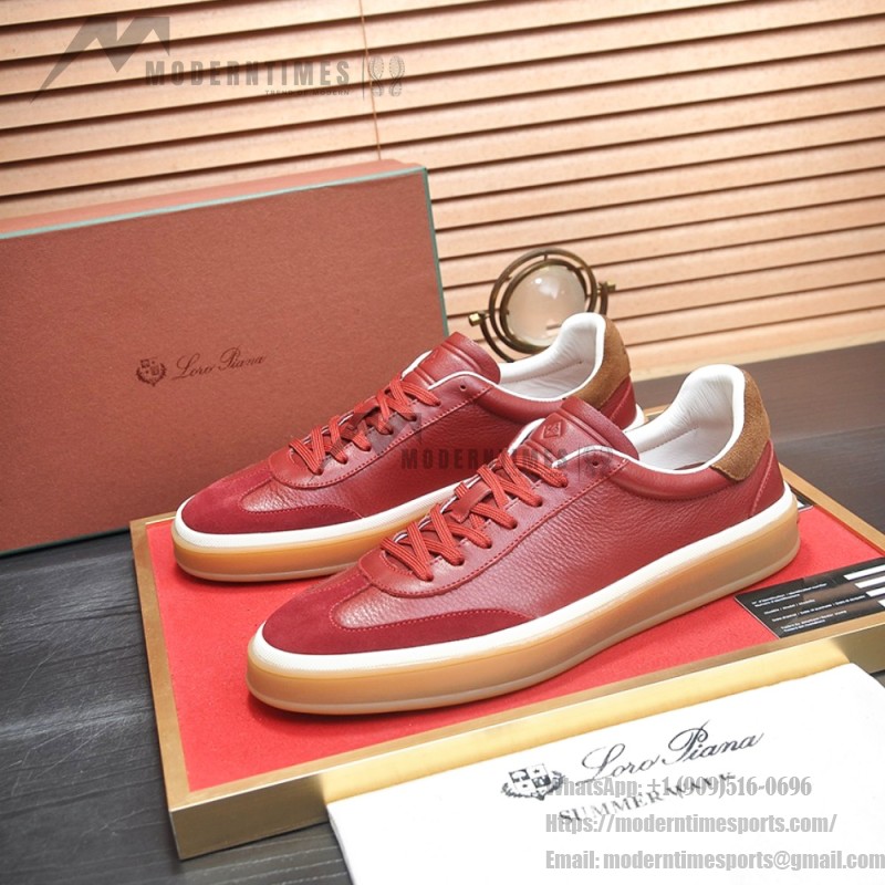 Loro Piana Tennis Walk Sneaker Burgundy Red Brown Leather Suede Gum Sole side view