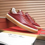Loro Piana Tennis Walk Sneaker Burgundy Red Brown Leather Suede Gum Sole side view