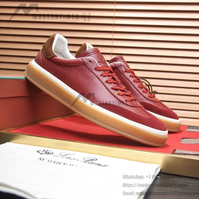 Loro Piana Tennis Walk Sneaker Burgundy Red Brown Leather Suede Gum Sole side view