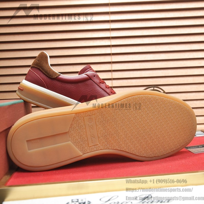 Loro Piana Tennis Walk Sneaker Burgundy Red Brown Leather Suede Gum Sole side view