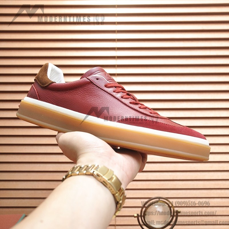 Loro Piana Tennis Walk Sneaker Burgundy Red Brown Leather Suede Gum Sole side view