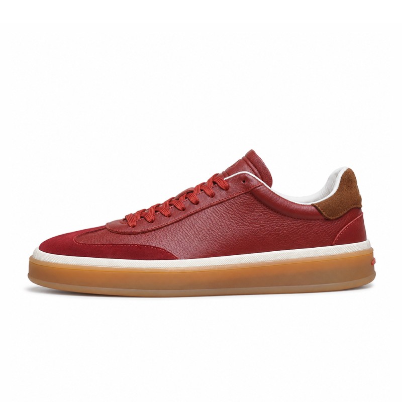 Loro Piana Tennis Walk Sneaker Burgundy Red Brown Leather Suede Gum Sole side view