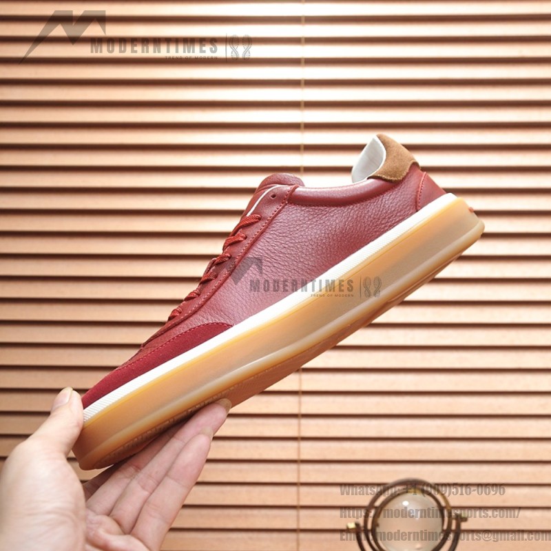 Loro Piana Tennis Walk Sneaker Burgundy Red Brown Leather Suede Gum Sole side view