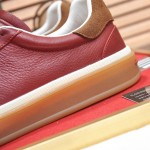 Loro Piana Tennis Walk Sneaker Burgundy Red Brown Leather Suede Gum Sole side view