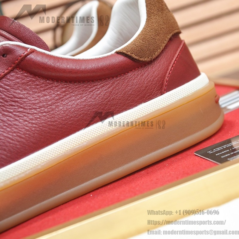 Loro Piana Tennis Walk Sneaker Burgundy Red Brown Leather Suede Gum Sole side view
