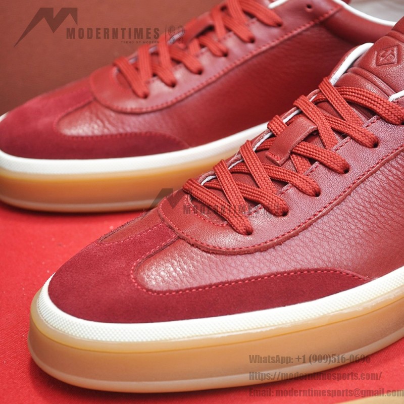 Loro Piana Tennis Walk Sneaker Burgundy Red Brown Leather Suede Gum Sole side view