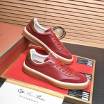 Loro Piana Tennis Walk Sneaker Burgundy Red Brown Leather Suede Gum Sole side view