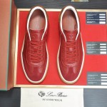 Loro Piana Tennis Walk Sneaker Burgundy Red Brown Leather Suede Gum Sole side view