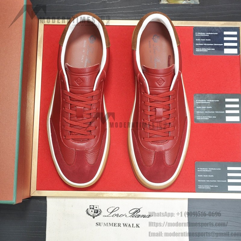 Loro Piana Tennis Walk Sneaker Burgundy Red Brown Leather Suede Gum Sole side view