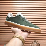 Loro Piana Tennis Walk Sneaker in forest green suede with white leather accents and Coffee Gum Sole