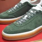 Loro Piana Tennis Walk Sneaker in forest green suede with white leather accents and Coffee Gum Sole