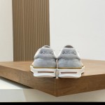 Loro Piana Tennis Walk Sneaker in light grey woven textile and tonal suede with caramel trim and white rubber sole