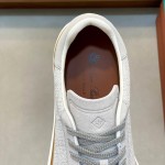Loro Piana Tennis Walk Sneaker in light grey woven textile and tonal suede with caramel trim and white rubber sole