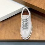 Loro Piana Tennis Walk Sneaker in light grey woven textile and tonal suede with caramel trim and white rubber sole
