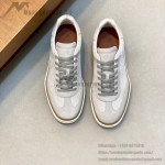Loro Piana Tennis Walk Sneaker in light grey woven textile and tonal suede with caramel trim and white rubber sole