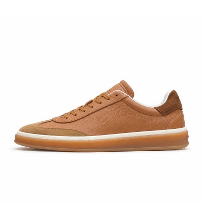 Loro Piana Tennis Walk Sneaker Light Sand Dune Cognac Tan Leather Suede Gum Sole Sneakers