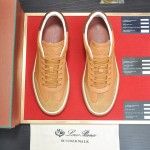 Loro Piana Tennis Walk Sneaker in Light Sand Dune and Cognac Tan leather and suede with coffee gum sole