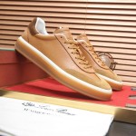 Loro Piana Tennis Walk Sneaker in Light Sand Dune and Cognac Tan leather and suede with coffee gum sole