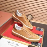 Loro Piana Tennis Walk Sneaker in Light Sand Dune and Cognac Tan leather and suede with coffee gum sole